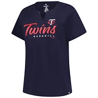 T-shirt à col cranté avec logo des Twins du Minnesota pour femme
