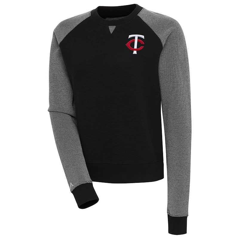 Women's Antigua  Black/White Minnesota Twins Flier Bunker Tri-Blend Pullover Sweatshirt
