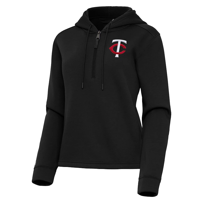 Women's Antigua  Black Minnesota Twins Contemporary Quarter-Zip Hoodie