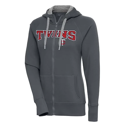 Sweat à capuche entièrement zippé Antigua Charcoal Minnesota Twins Victory pour femme
