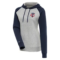 Women's Antigua  Heather Gray/Navy Minnesota Twins Victory Raglan Sleeve Pullover Hoodie