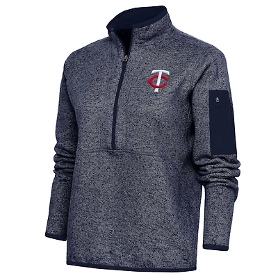 Women's Antigua Heather Navy Minnesota Twins Fortune Quarter-Zip Pullover Jacket
