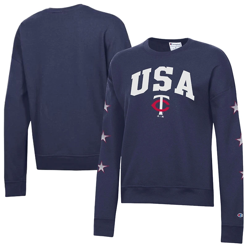 Sweat-shirt à col rond en polaire Champion bleu marine Minnesota Twins Americana pour femme