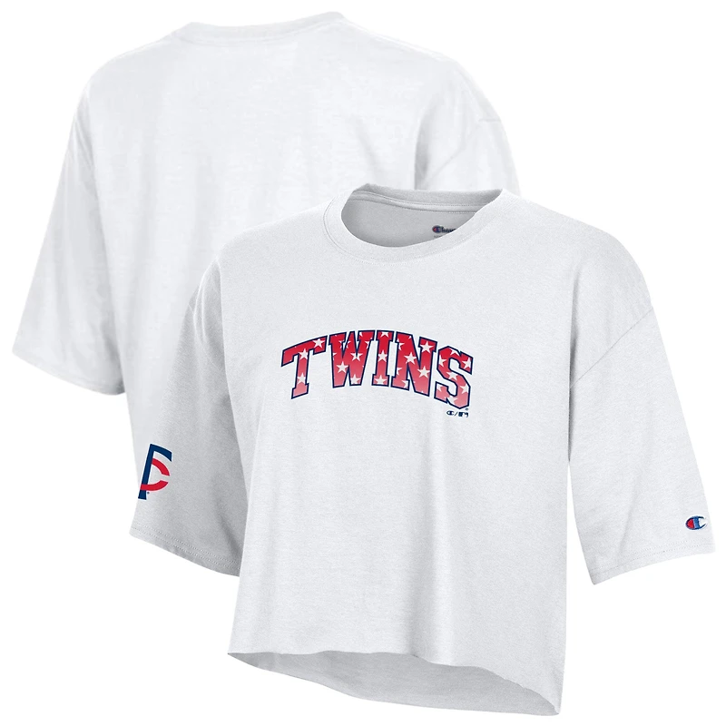 T-shirt court boyfriend blanc Champion Minnesota Twins pour femme, style américain
