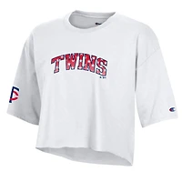 Women's Champion  White Minnesota Twins Boyfriend Cropped Americana T-Shirt