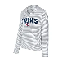 Sweat à capuche rayé col en V Liftoff pour femme Concepts Sport blanc/gris des Twins du Minnesota