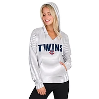 Sweat à capuche rayé col en V Liftoff pour femme Concepts Sport blanc/gris des Twins du Minnesota