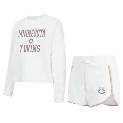 Women's Concepts Sport White Minnesota Twins Painter Sherpa Long Sleeve Top & Short Set