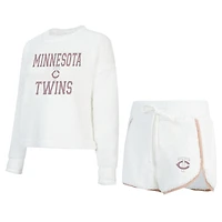 Women's Concepts Sport White Minnesota Twins Painter Sherpa Long Sleeve Top & Short Set