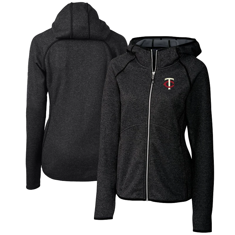Women's Cutter & Buck Heather Charcoal Minnesota Twins Mainsail Sweater Knit Full-Zip Hoodie