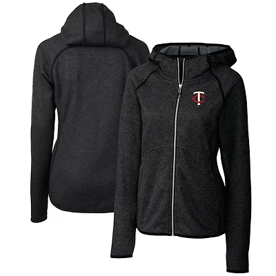 Women's Cutter & Buck Heather Charcoal Minnesota Twins Mainsail Sweater Knit Full-Zip Hoodie