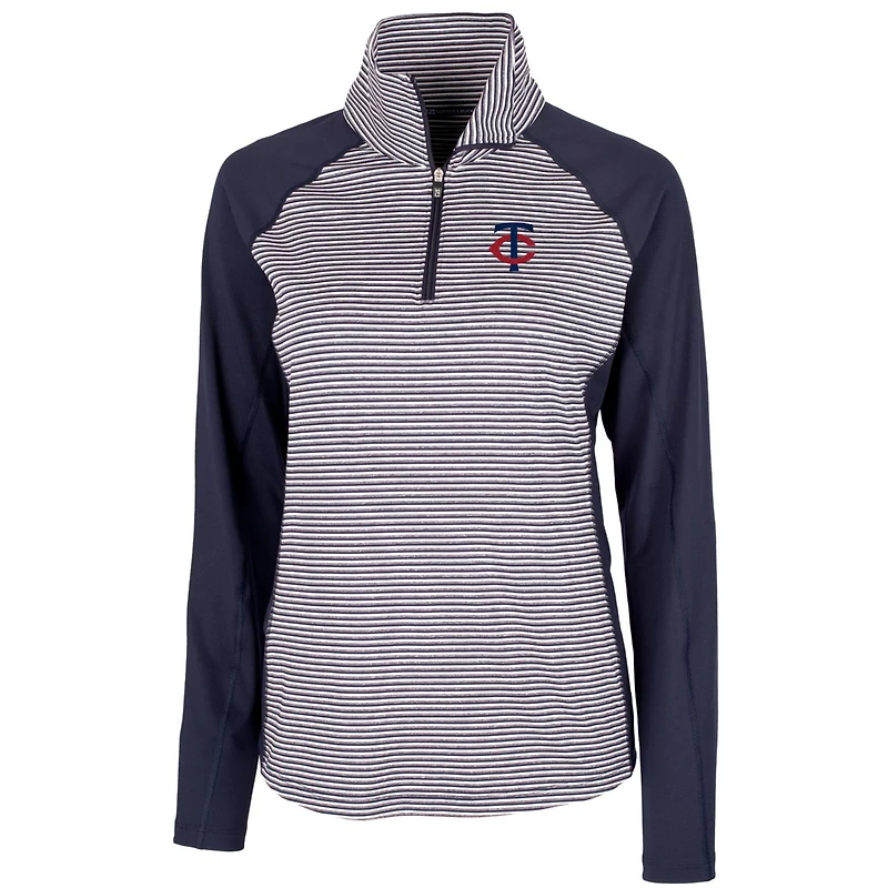 Women's Cutter & Buck Navy Minnesota Twins DryTec Forge Tonal Stripe Stretch Half-Zip Top