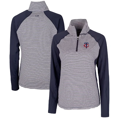 Women's Cutter & Buck Navy Minnesota Twins DryTec Forge Tonal Stripe Stretch Half-Zip Top