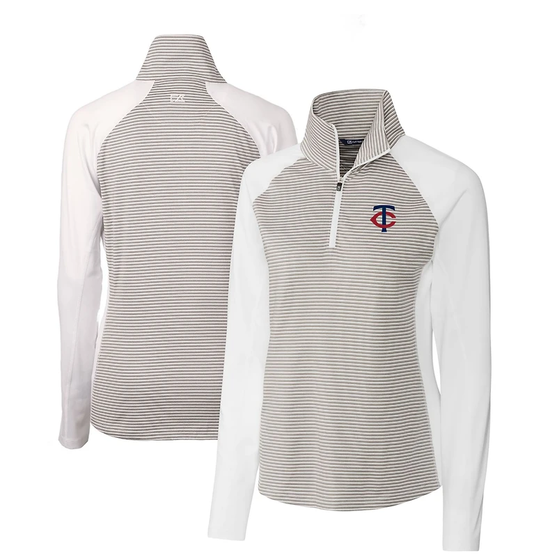 Women's Cutter & Buck White Minnesota Twins DryTec Forge Tonal Stripe Stretch Half-Zip Top