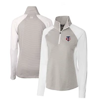 Women's Cutter & Buck White Minnesota Twins DryTec Forge Tonal Stripe Stretch Half-Zip Top