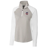 Haut demi-zippé extensible à rayures ton sur DryTec Forge pour femme, blanc, des Minnesota Twins, Cutter & Buck
