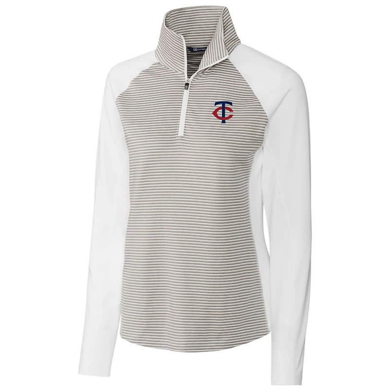 Women's Cutter & Buck White Minnesota Twins DryTec Forge Tonal Stripe Stretch Half-Zip Top