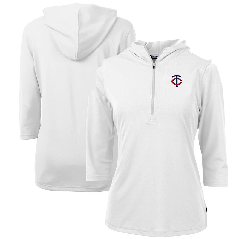 Sweat à capuche demi-zippé recyclé DryTec Virtue Eco Pique pour femme, blanc, des Twins du Minnesota, Cutter & Buck