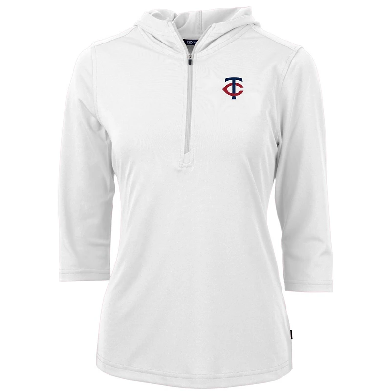 Women's Cutter & Buck White Minnesota Twins DryTec Virtue Eco Pique Recycled Half-Zip Pullover Hoodie Top