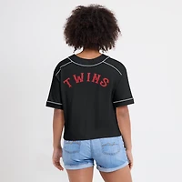 Women's Fanatics Black Minnesota Twins Oversized Champ Game Cropped V-Neck T-Shirt