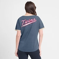 T-shirt à col en V bleu marine pour femme Fanatics Minnesota Twins Binge Worthy Stadium Slub