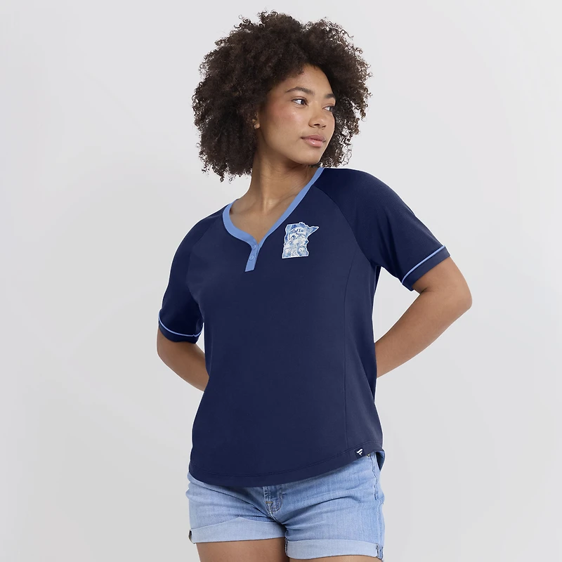 Women's Fanatics Navy Minnesota Twins Cooperstown Collection League Diva Raglan V-Neck T-Shirt