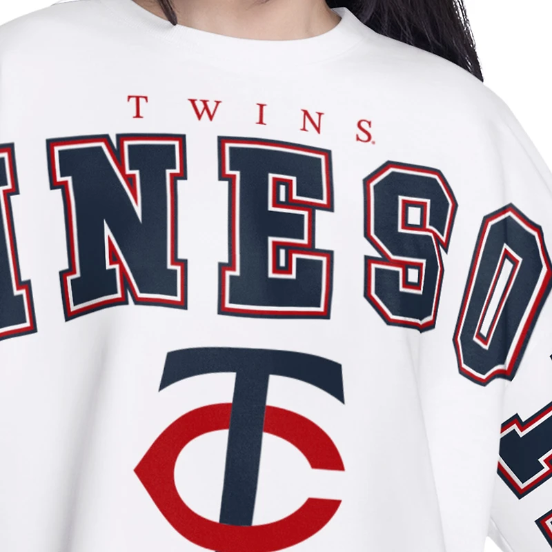 Women's G-III 4Her by Carl Banks White Minnesota Twins Bleachers Cropped Pullover Sweatshirt