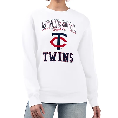 Women's G-III 4Her by Carl Banks White Minnesota Twins Team Logo Graphic Tri-Blend Fleece Pullover Sweatshirt
