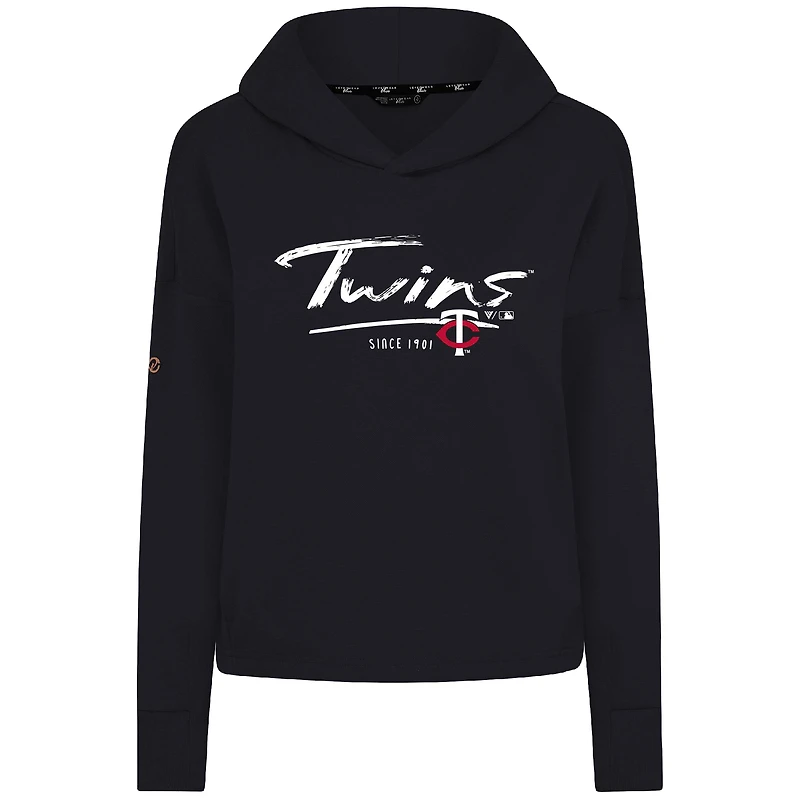 Women's Levelwear Black Minnesota Twins Accolade Sweet Express Cropped Tri-Blend Pullover Hoodie