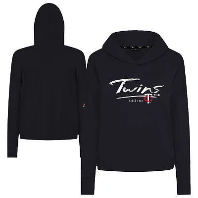 Women's Levelwear Black Minnesota Twins Accolade Sweet Express Cropped Tri-Blend Pullover Hoodie