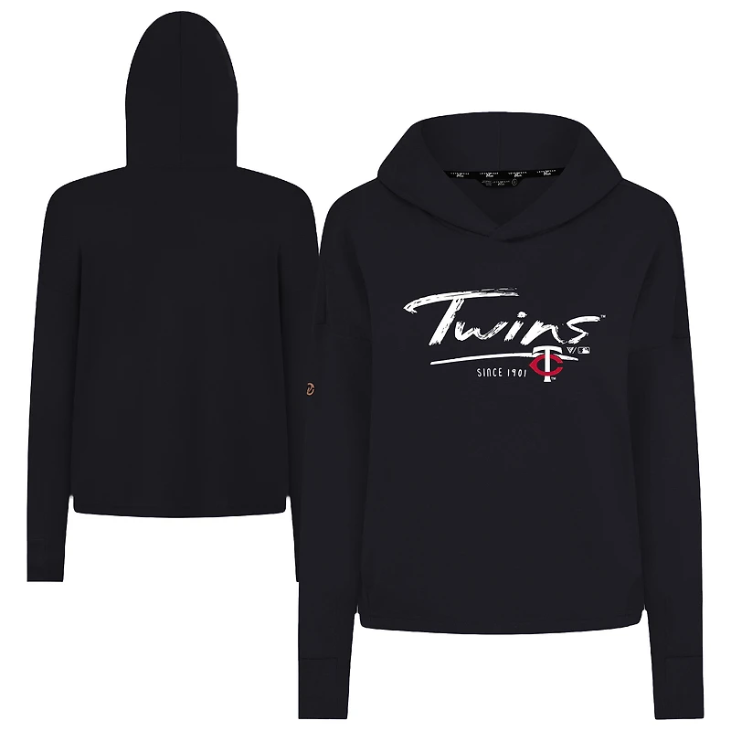 Women's Levelwear Black Minnesota Twins Accolade Sweet Express Cropped Tri-Blend Pullover Hoodie