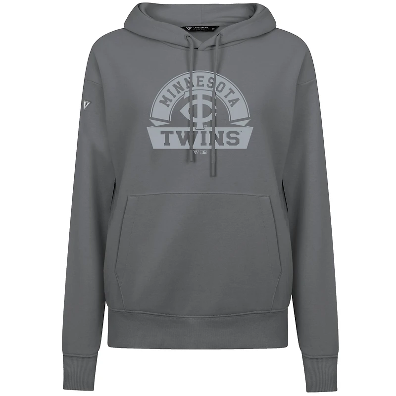 Women's Levelwear Gray Minnesota Twins Adorn Banner Arch Pullover Hoodie
