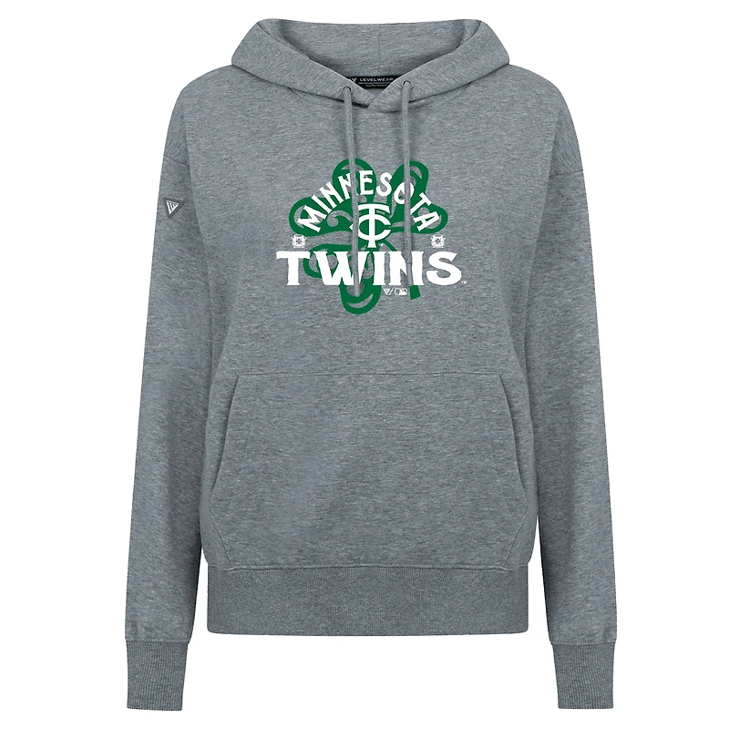Women's Levelwear  Gray Minnesota Twins St. Patrick's Day Adorn Shamrock Pullover Hoodie