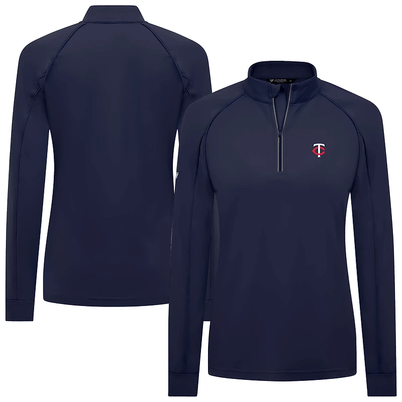 Women's Levelwear Navy Minnesota Twins Kinetic Insignia Core Raglan Quarter-Zip Top