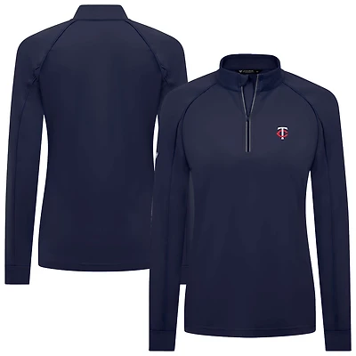 Women's Levelwear Navy Minnesota Twins Kinetic Insignia Core Raglan Quarter-Zip Top
