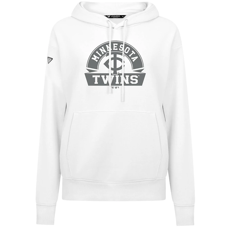 Women's Levelwear White Minnesota Twins Adorn Banner Arch Pullover Hoodie