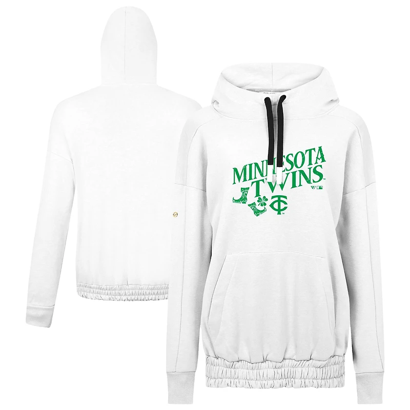 Women's Levelwear White Minnesota Twins St. Patrick's Day Waterfall Boots Pullover Hoodie