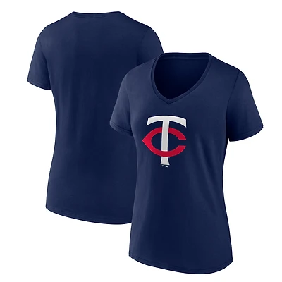 T-shirt de sport à col en V pour femme, bleu marine, logo officiel des Minnesota Twins