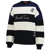 Women's Mitchell & Ness  Navy/Black Minnesota Twins Cooperstown Collection Blocked Fleece Pullover Sweatshirt