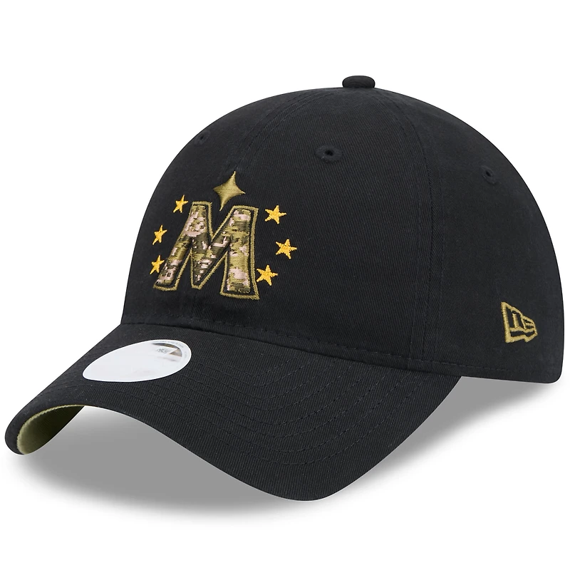 Casquette ajustable 9TWENTY pour la Journée des Forces armées 2024 des Minnesota Twins New Era noire pour femme