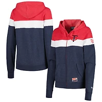 Veste à capuche et fermeture éclair pleine longueur Minnesota Twins colorblock New Era pour femme, bleu marine chiné