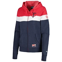 Veste à capuche et fermeture éclair pleine longueur Minnesota Twins colorblock New Era pour femme, bleu marine chiné