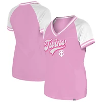 T-shirt à col en V rose clair Gameday des Twins du Minnesota New Era pour femme
