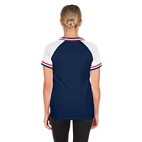T-shirt à col en V raglan Gameday bleu marine des Twins du Minnesota New Era pour femme