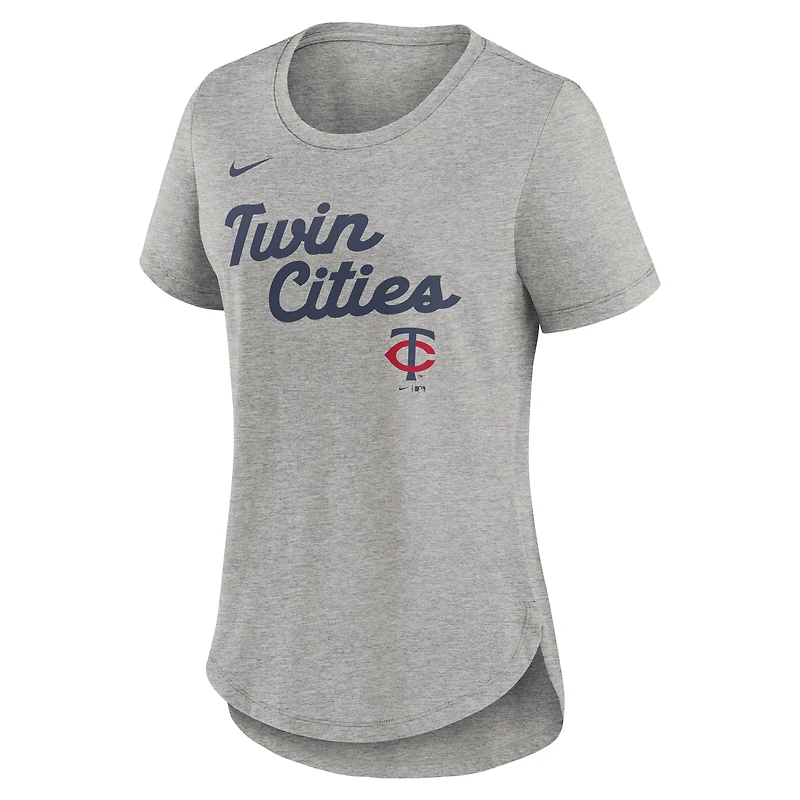 T-shirt Nike gris chiné pour femme avec inscription Tri-Blend des Minnesota Twins