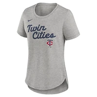 T-shirt Nike gris chiné pour femme avec inscription Tri-Blend des Minnesota Twins