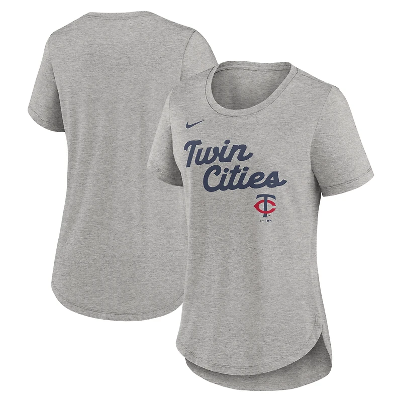 T-shirt Nike gris chiné pour femme avec inscription Tri-Blend des Minnesota Twins