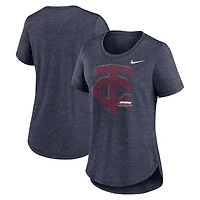 T-shirt à trois mélanges Nike Minnesota Twins Touch pour femme, bleu marine chiné