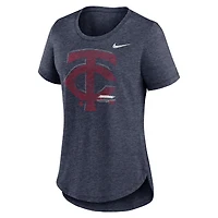 T-shirt à trois mélanges Nike Minnesota Twins Touch pour femme, bleu marine chiné
