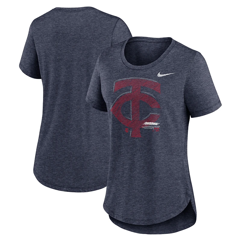 T-shirt à trois mélanges Nike Minnesota Twins Touch pour femme, bleu marine chiné